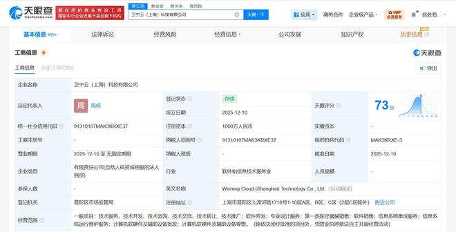 卫宁健康成立卫宁云科技公司，注册资本1000万加码数字医疗